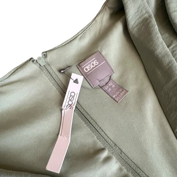 ASOS Design Women’s Green Plunge Mini Dress With Wrap Drape Skirt Size 10 - Picture 4 of 11